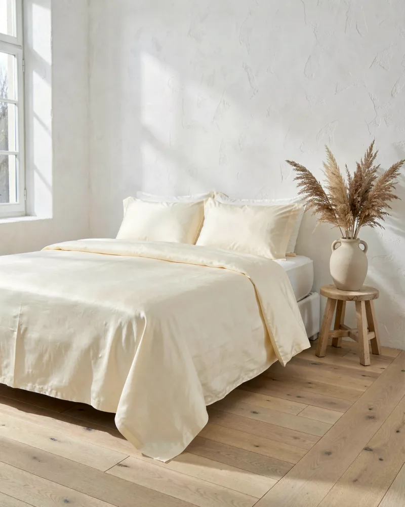 Cloud Egyptian Sateen Sheet Set — styled in the room